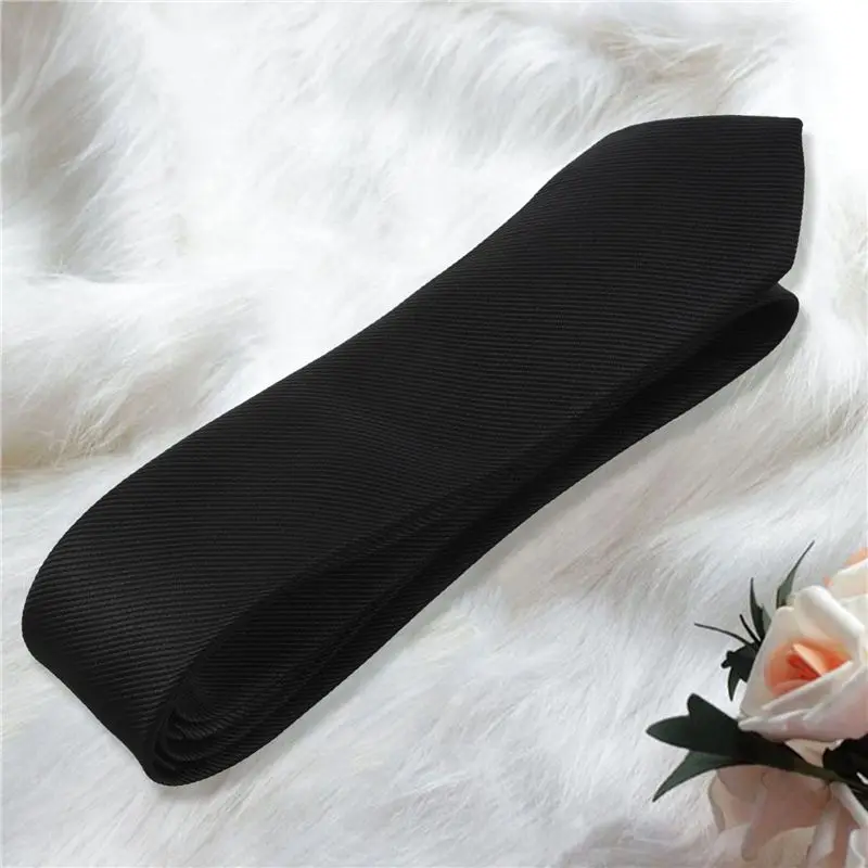 NEW-2 Pcs 2 Inch Wide Stripes Pattern Self Tie Skinny Necktie Black For Woman
