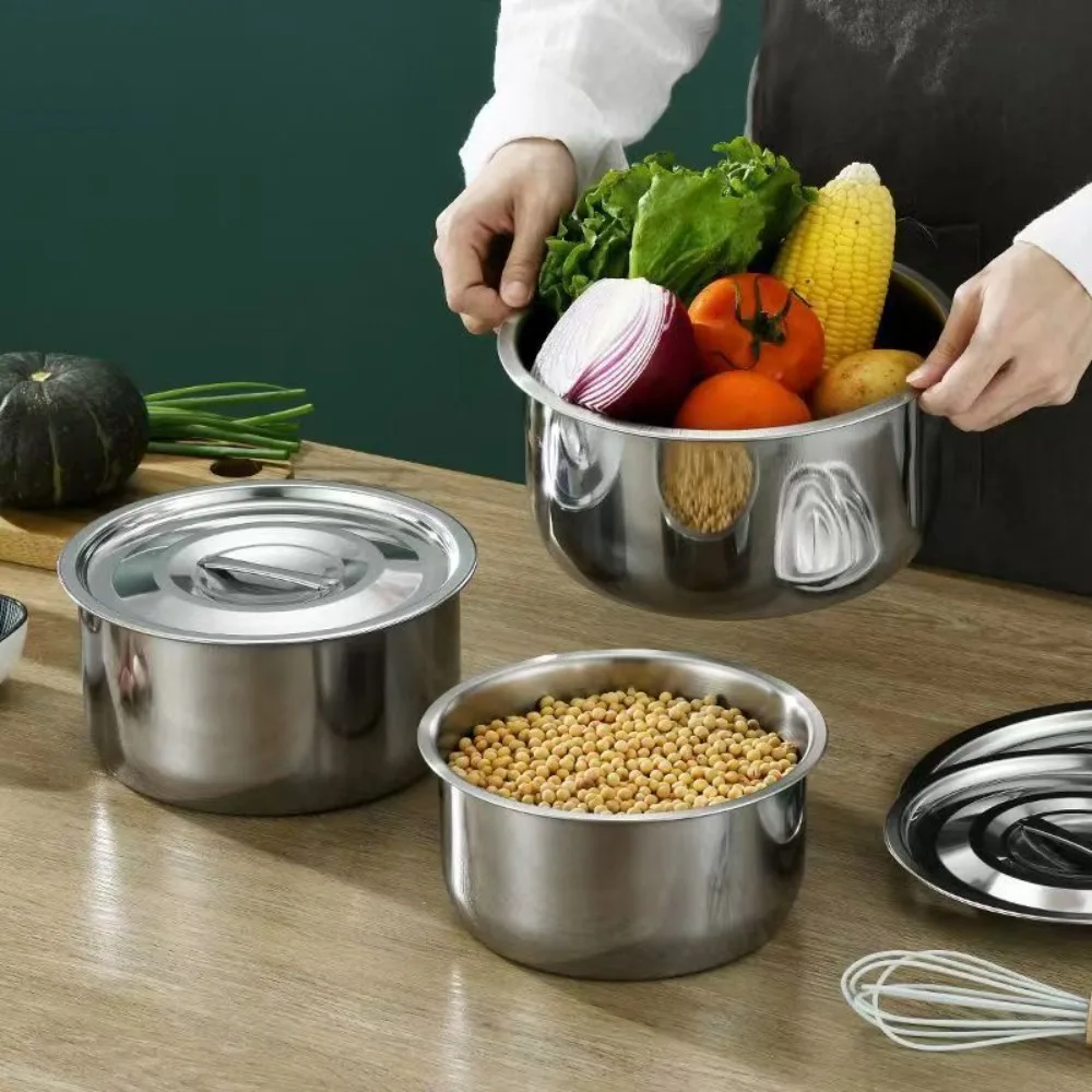 Olla de sopa de acero inoxidable con tapa, resistente a caídas, a prueba de herrumbre, juego de ollas para huevos al vapor universales irrompibles, 5 uds.