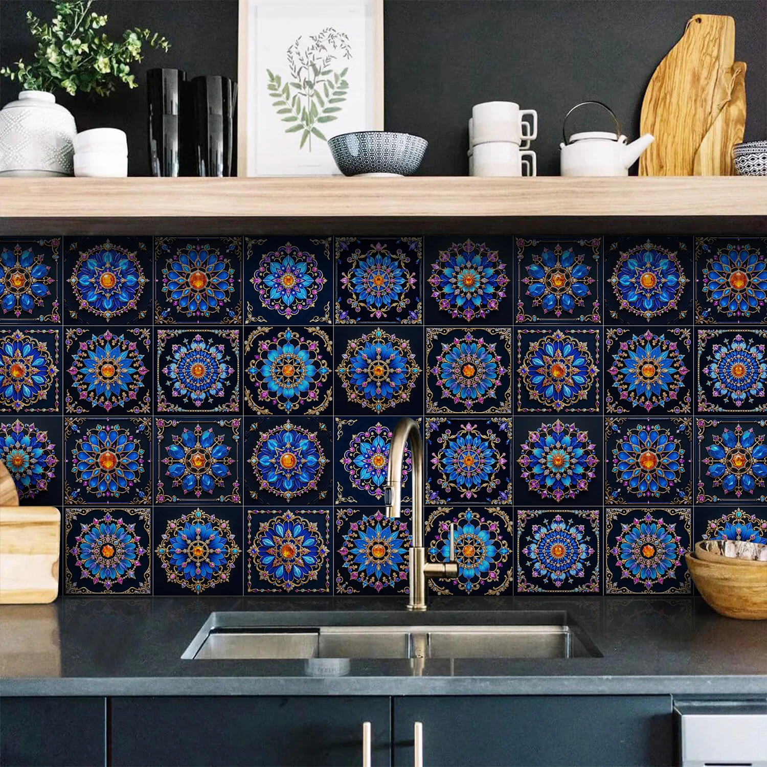 12/24 Pack Retro Mandala Pattern, Children's Room Wall Decoration Sticker, Kitchen Bathroom Self-Adhesive