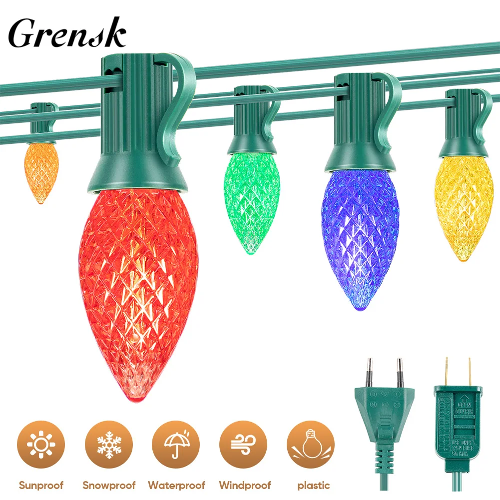 Waterproof C7 Garland Light RGB Strawberry Candle Bulb Colorful Outdoor Fairy String Light For Patio Party Christmas Decorations