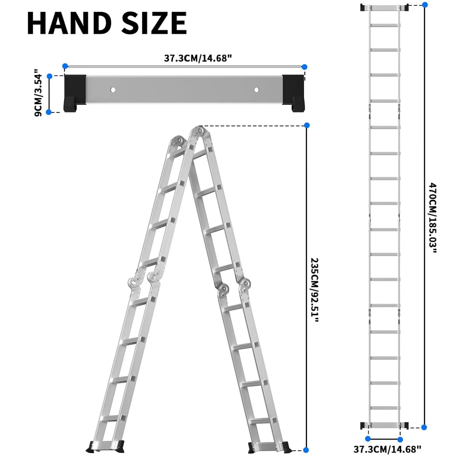 BRIEFNESS 4.7M Telescopic Ladder Multi-purpose Aluminium Extension Ladder Joint Ladder Adjustable Steps Work Ladder