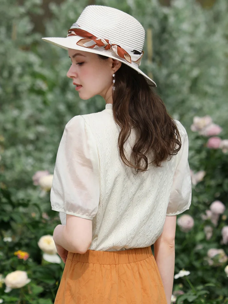 I BELIEVE YOU French V-Neck Puff Sleeve Lace Shirts For Women 2024 Summer New Chic Spliced Hollow Out Female Blouses 2241085670