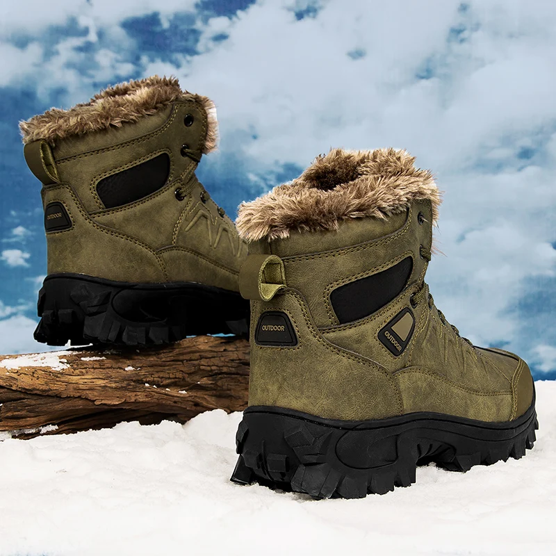 Botas altas para senderismo al aire libre para hombre, zapatos cálidos de algodón de terciopelo, antideslizantes, cómodas, informales, Joker, para caminar, invierno