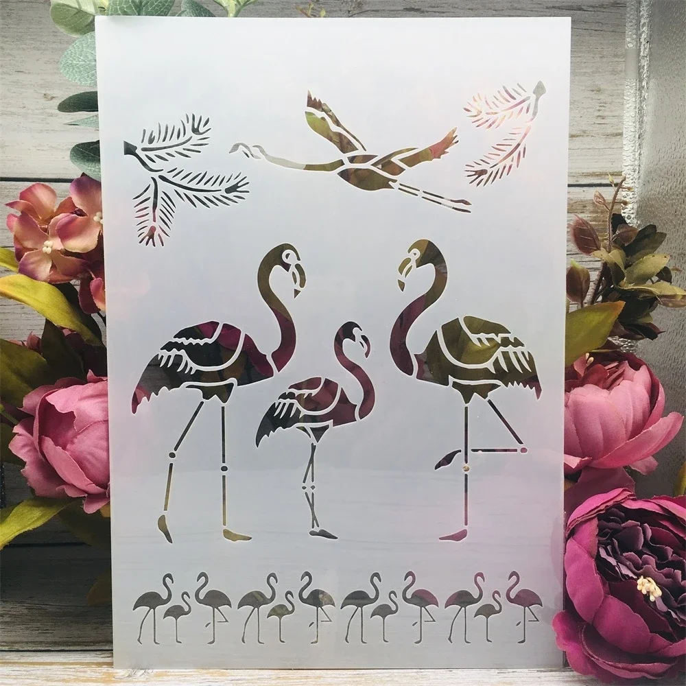 A4 29cm Flamingo Feather DIY Layering Stencils Wall Painting Scrapbook Coloring Embossing Album Decorative Template