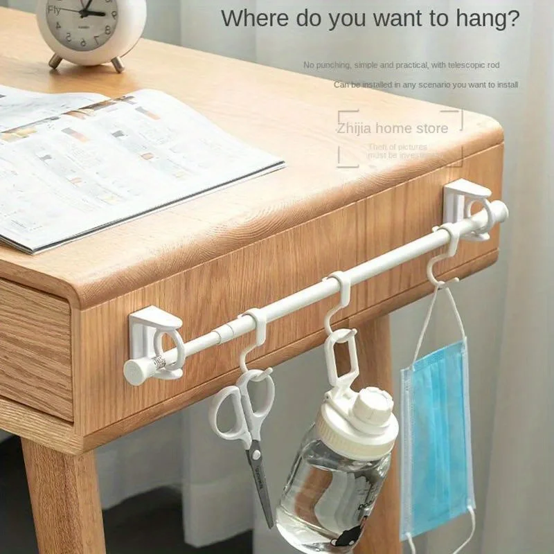 

2 шт. современный пластиковый настенный держатель для стержней - поворотный на 360° натяжной кронштейн, прочный клейкий крючок для карнизов для душа