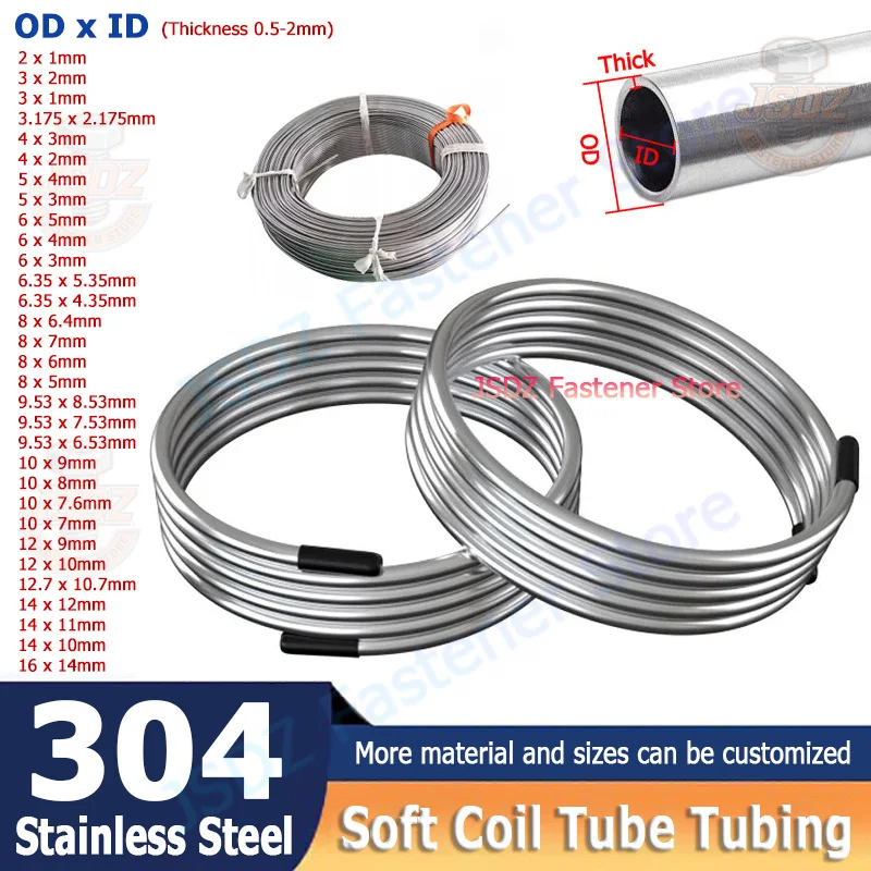 5M-10M OD 2~16mm 304 Stainless Steel Coil Tubing Hot Water Heating Tube Airs Conditioning Refrigeration Pipes 3/4/5/6/6.35/8/9
