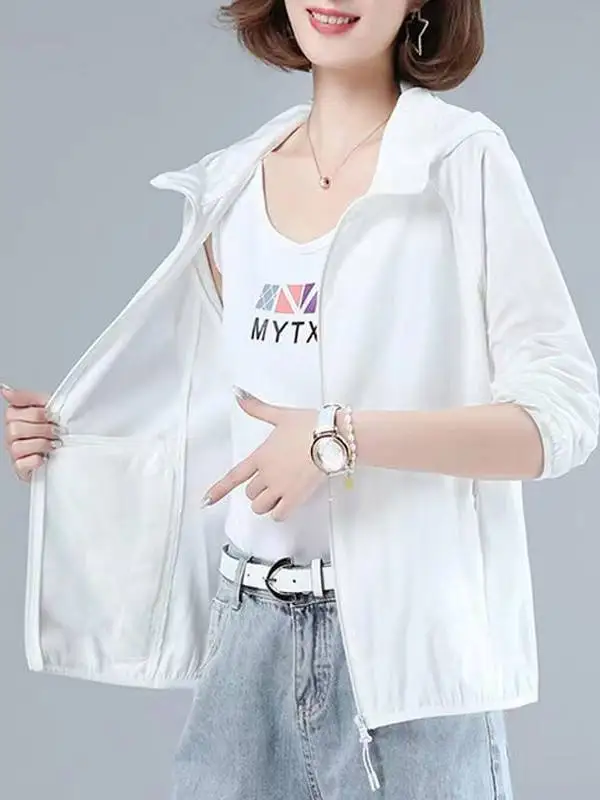Women's Hooded Summer Sun Protection Clothing Short Outerwear Top Slimming Clothes for Middle-Aged And Elderly Mothers