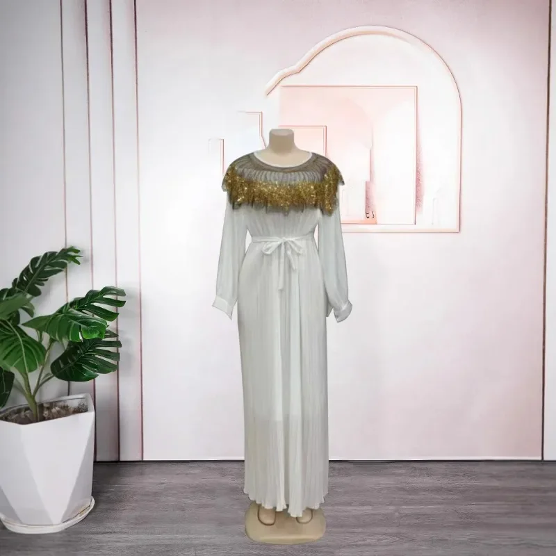 

Африканские платья Дашики с блестками для женщин, летние африканские платья с длинным рукавом и круглым вырезом размера плюс, длинное платье макси, мусульманские платья Абая