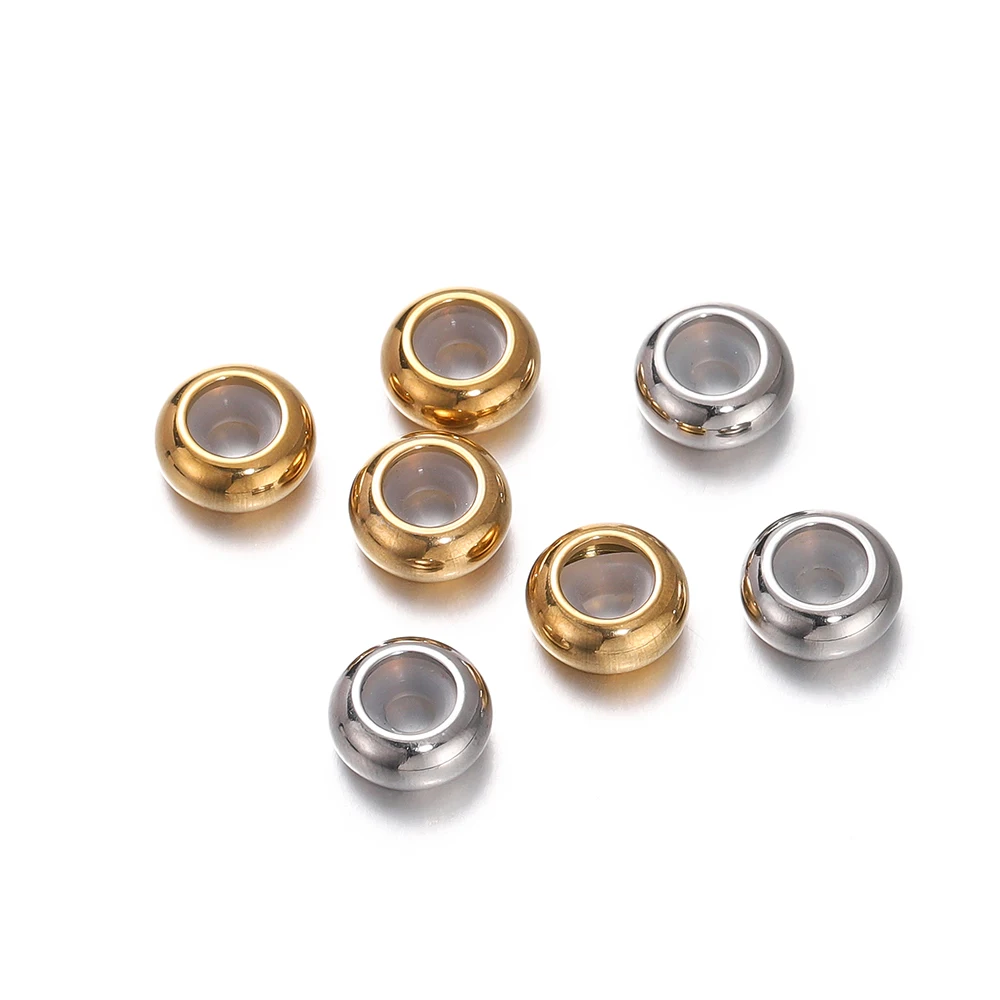 10 Stück 6/7/8/10mm Edelstahl Einstell perlen mit rutsch festen Silikon ring Gold Farbe Stopper Spacer Perlen für die Schmuck herstellung