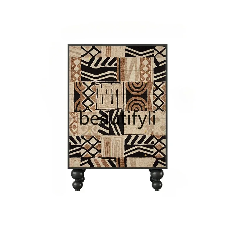 

French retro abstract decoration solid wood five-bucket drawer cabinet against the wall storage porch storage cabinet