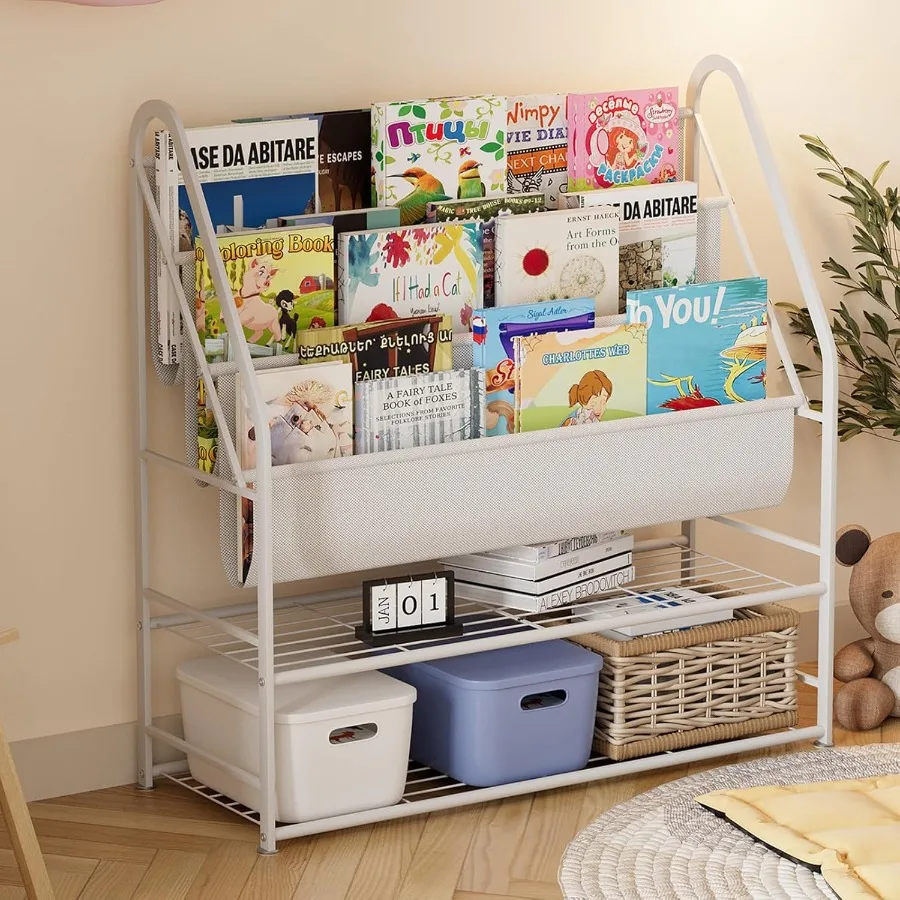 Freestanding Bookshelf with 4 Deep Pockets for 's Room 32Inch Tall Book Storage Unit with Stable Design Ideal for Toy Organizer