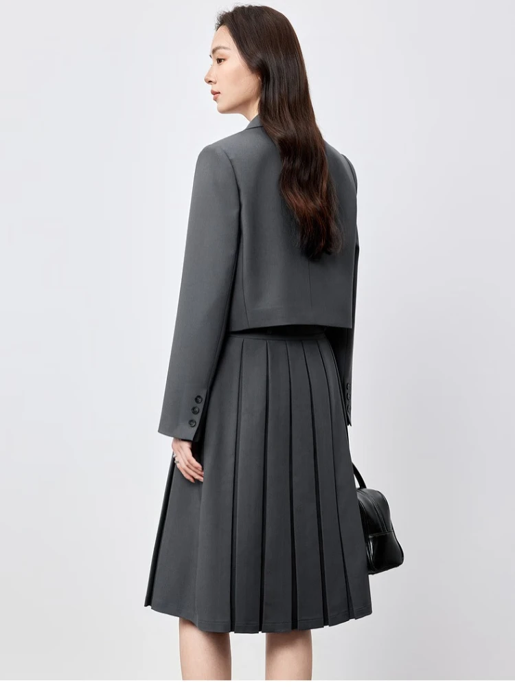 SENTUBILA Blazer Skirt Suits Office Wear Autumn 2025 Woman Short Blazer Lapel Collar Long Sleeve Pleated A-line Skirt 151Z80110Z