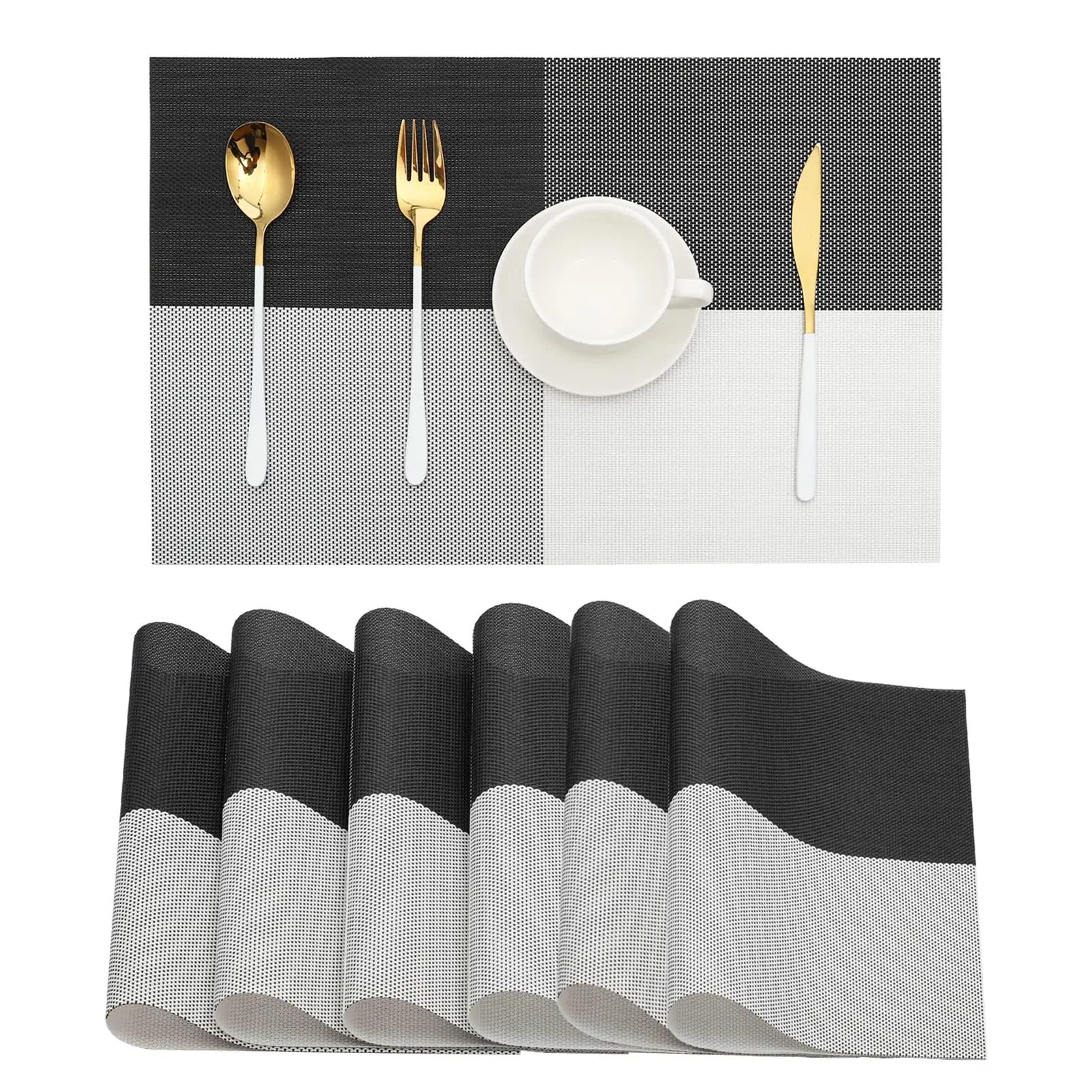 

Big Plaid Placemats Heat-Resistant Washable Vinyl Woven Table Mats Wipeable Placemat for Kitchen Dining Table Decoration 12x18