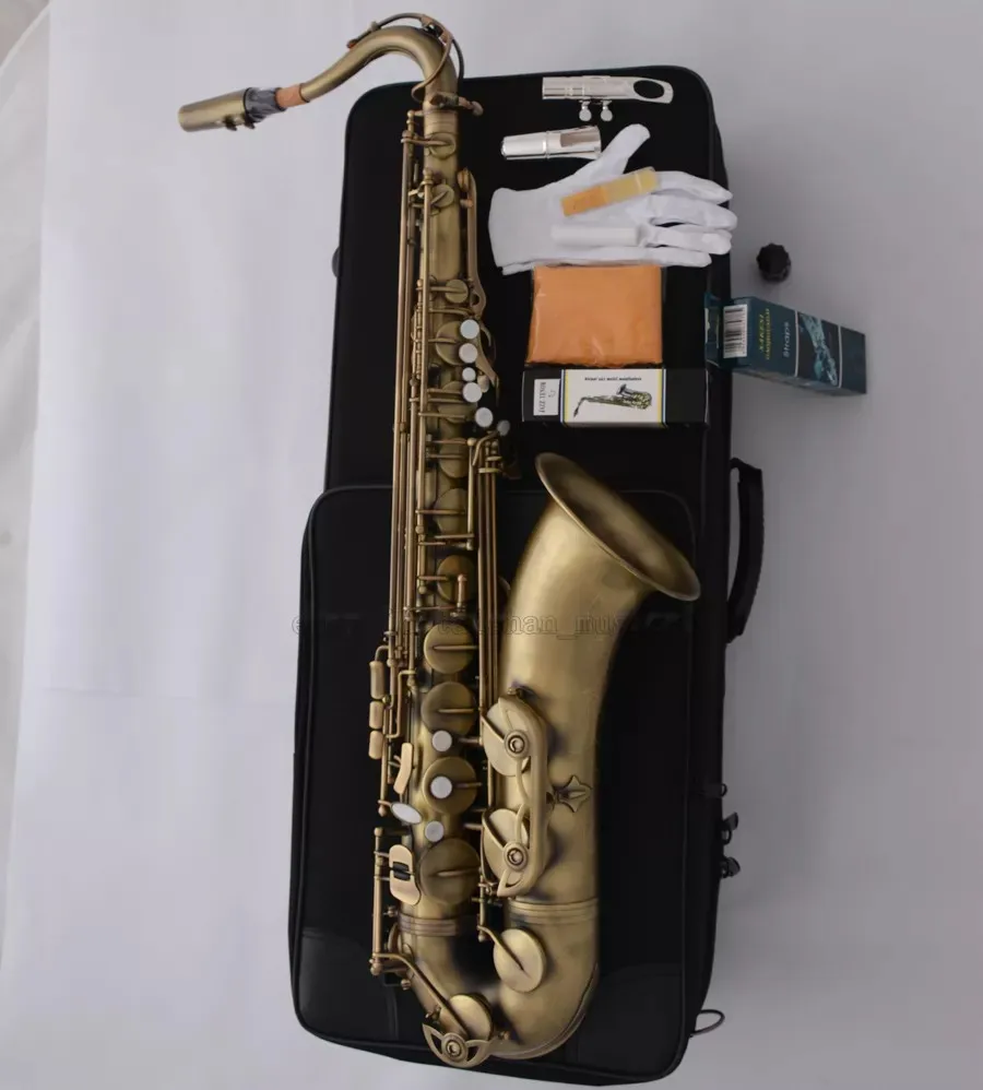 

2026 new91 Professional Antique bronze Tenor Saxophone Pearl Key Bb High F# Sax Metal Mouth