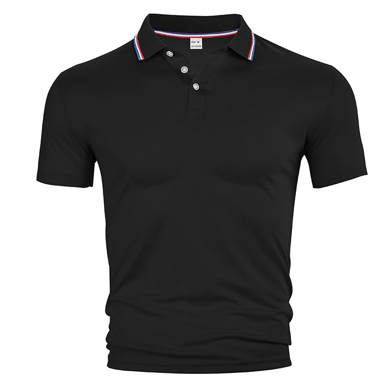 Customizable Shirt Summer Top Short Sleeve Customized T Shirt Button Placket Solid Color Personalized Tee Black Custom T-shirt
