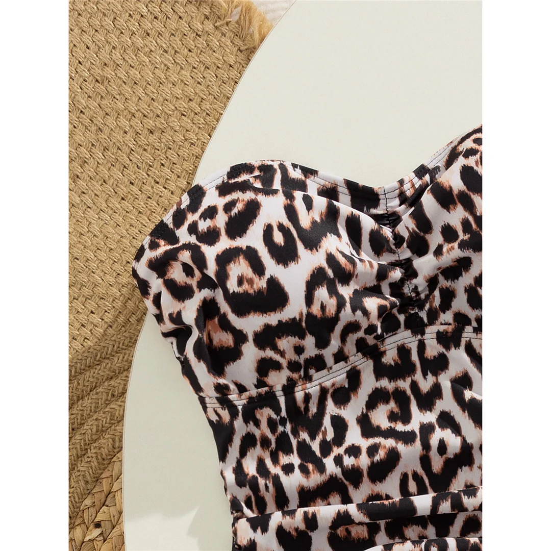 S - XL Leopard Tankini Bandeau Bikini Damen Badeanzug Frauen Bademode Zweiteiliges Bikini-Set Gepolsterter Badeanzug Badebekleidung V7524 – Detail 12