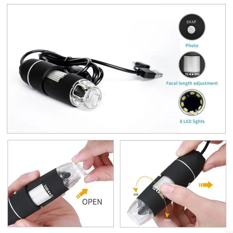 H58b Microscope Accessories 3in1 USB Type-C Micro-USB 1000X Microscope 1080p 2mp