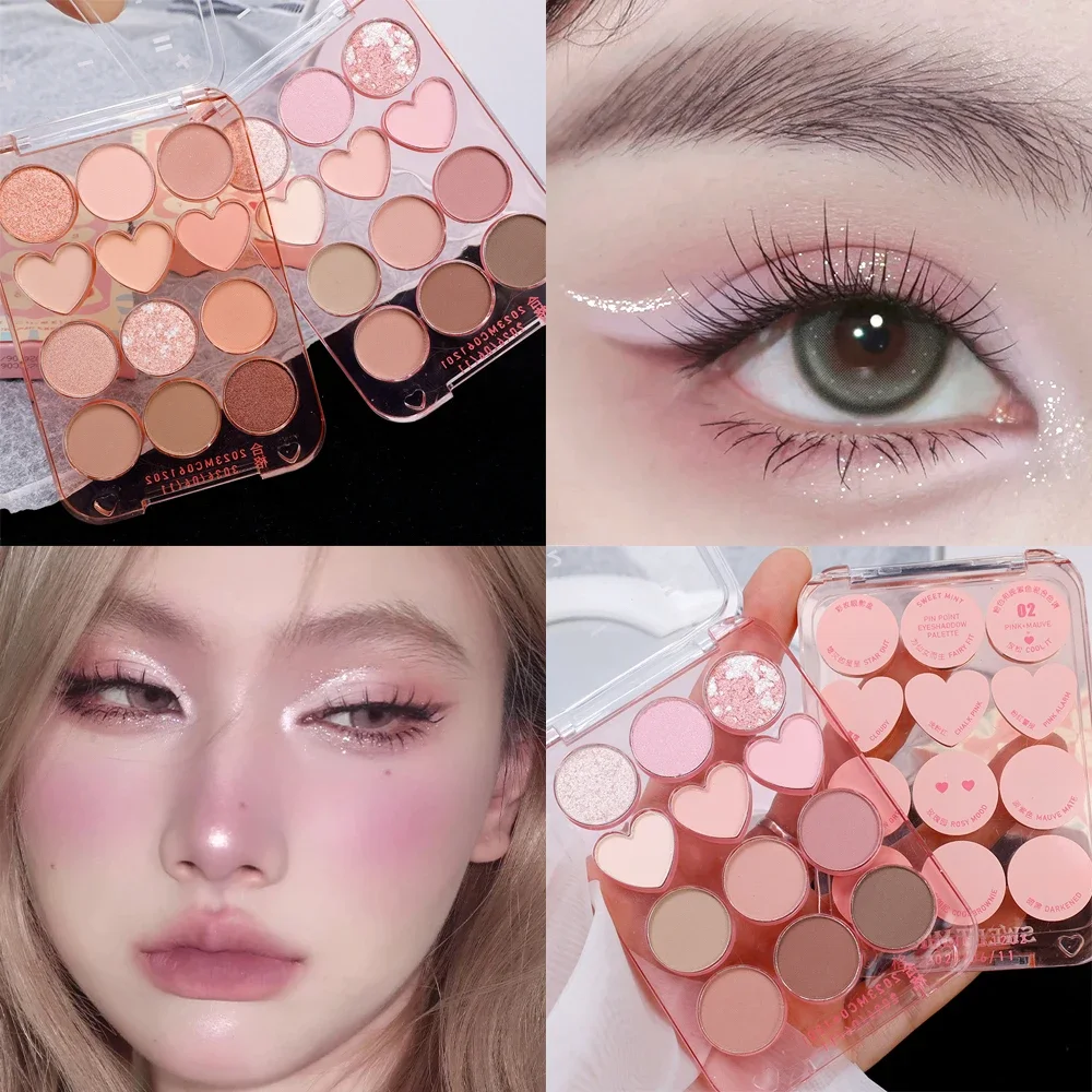 12 kleuren glitter liefde oogschaduw plaat roze roze parelmoer matte oogschaduw palet zachte kleurweergave oogschaduw cosmetische