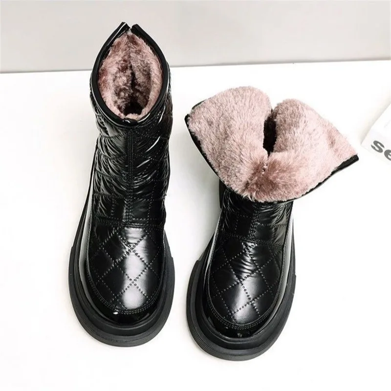 Soft Leather Snow Boots for Women New Designer Winter Waterproof Non-slip Large Cotton Ankle Boots Women\'s Warm Cotton Shoes