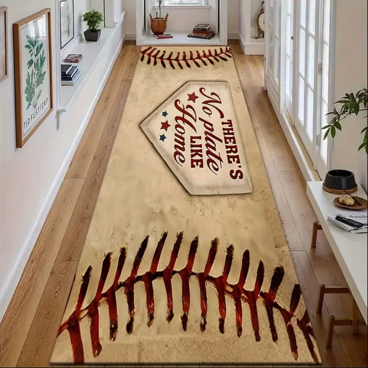 Hallway Runner Rug Baseball Theme Retro Carpet 