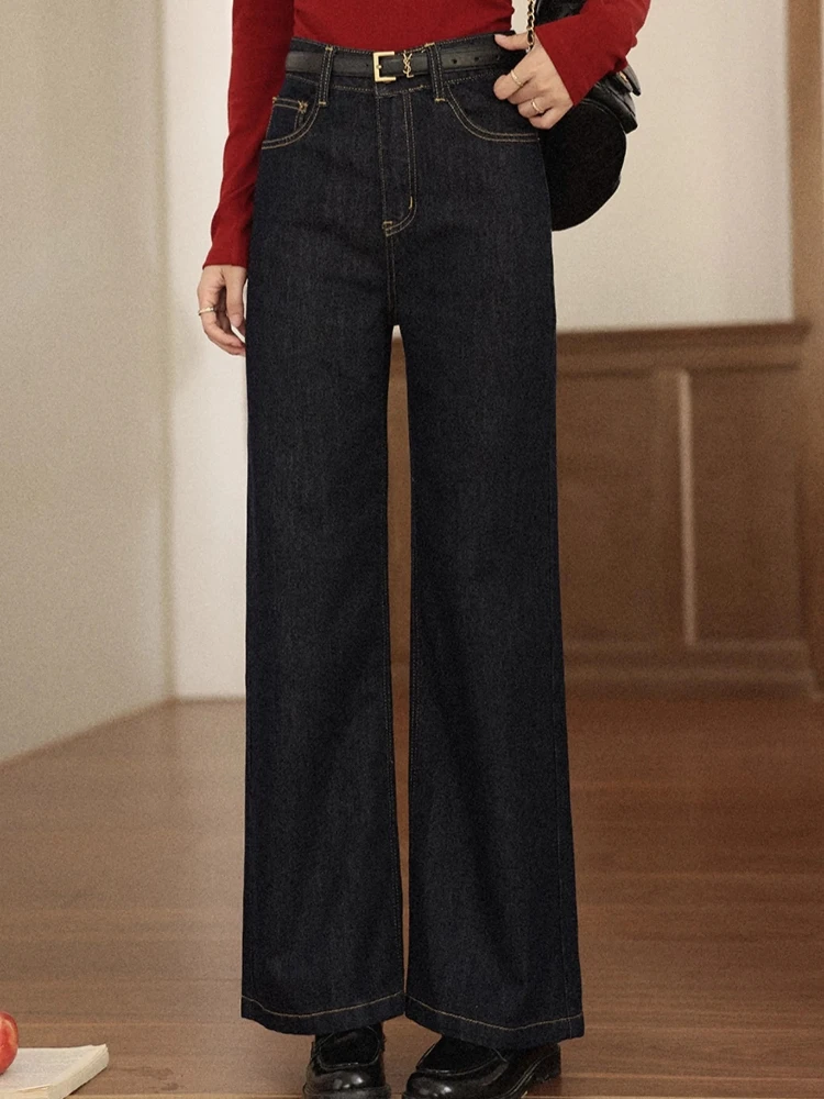 

ALXNAN синие джинсы, винтажные прямые широкие хлопковые женские джинсовые брюки, осень 2022, элегантные повседневные мешковатые брюки с высокой талией L56893