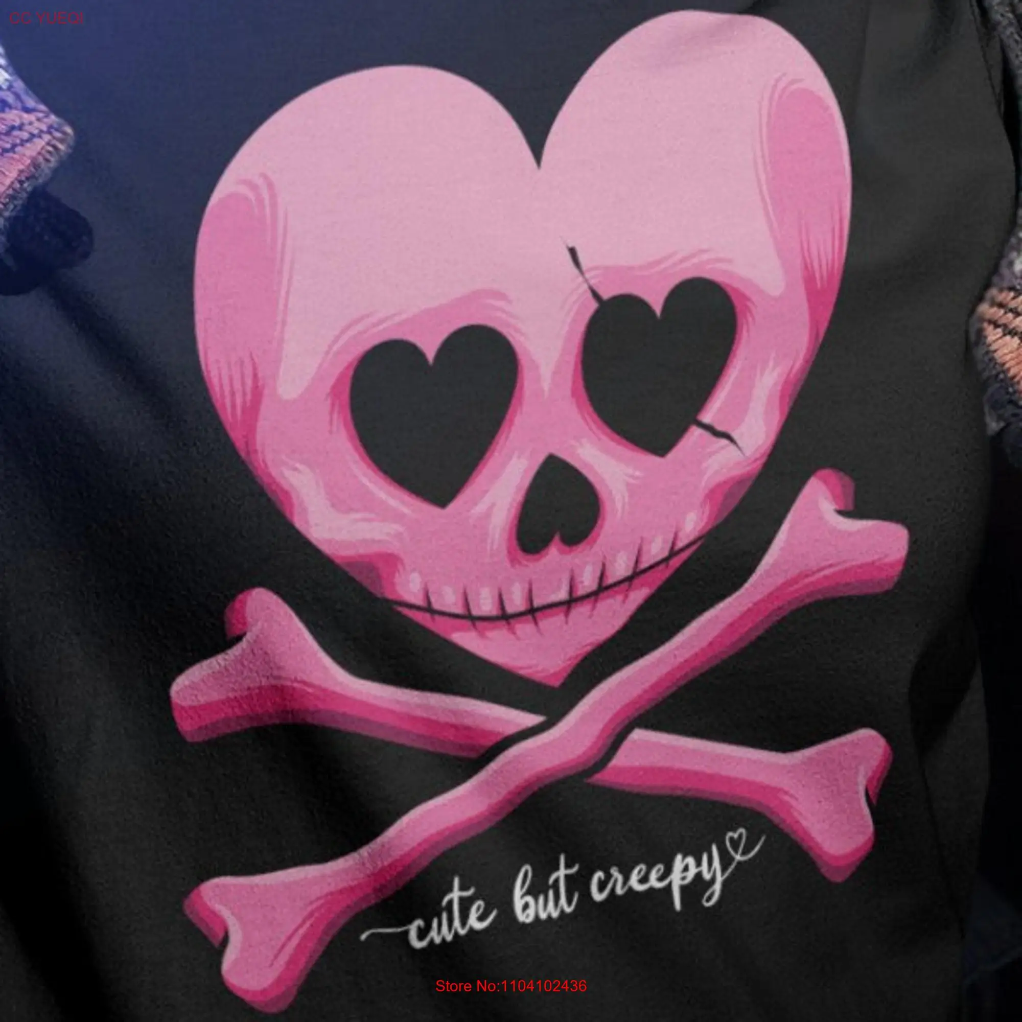 Cute But Creepy shirt Halloween Skeleton tee Spooky Skull Crossbones top Pink Heart Eyes T for girlfriend