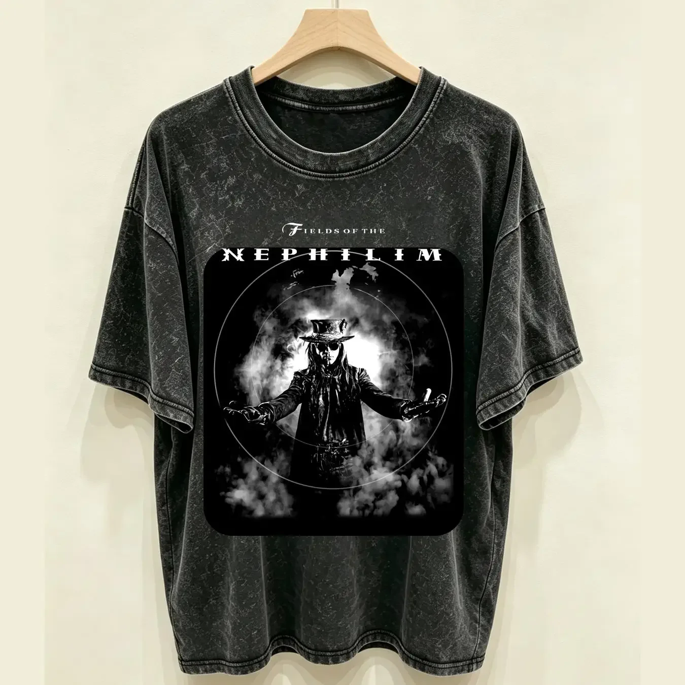 washed T Shirt Fields of the Nephilim band classic graphic TE4201 vintage Washed Versatile Stylish Stretched Casual Soft