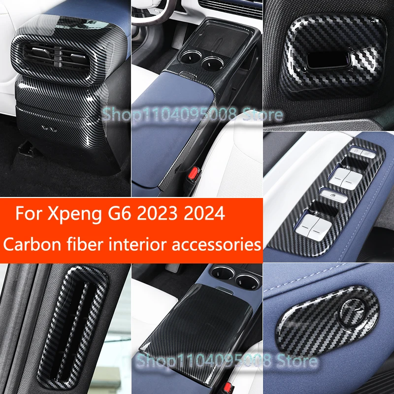 

NEW Car Interior Carbon Fiber Accessories For Xpeng G6 XiaoPeng G6 2023 2024 Armrest Box Gear Shift Window Lift Switch Panel