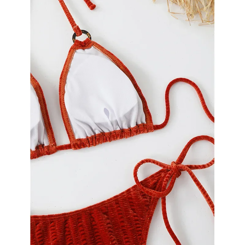 Microbikini rojo 2025, Bikini brasileño con Tanga, traje de baño de dos piezas para mujer, traje de baño triangular, ropa de playa femenina de verano