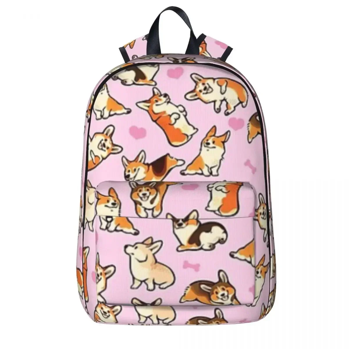 حقيبة ظهر Lovey Corgis باللون الوردي مقاومة للماء حقيبة مدرسية للطلاب حقيبة كمبيوتر محمول حقيبة ظهر للسفر حقيبة كتب ذات سعة كبيرة