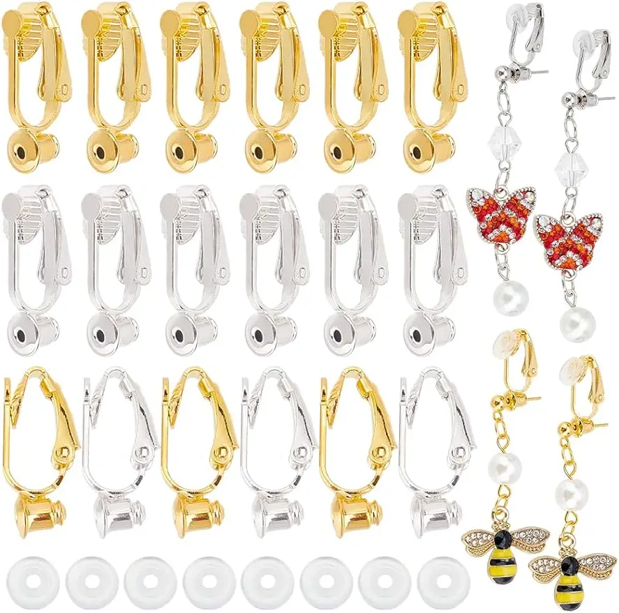 40pcs Clip-on Earring Converter Brass Non Pierced Earring Clips with Vertical Loops and 40pcs Comfort TPE Plastic Pads