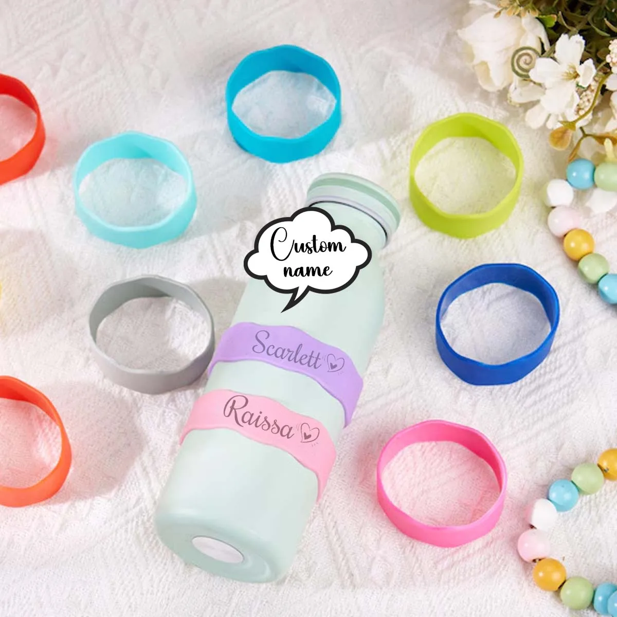 Custom Name Silicone Tumbler Sleeve Band Stretch Soft Anti-Scratch Cup Grip Wrap Outdoor Travel Water Bottle Decor Custom Kid Gi view 2