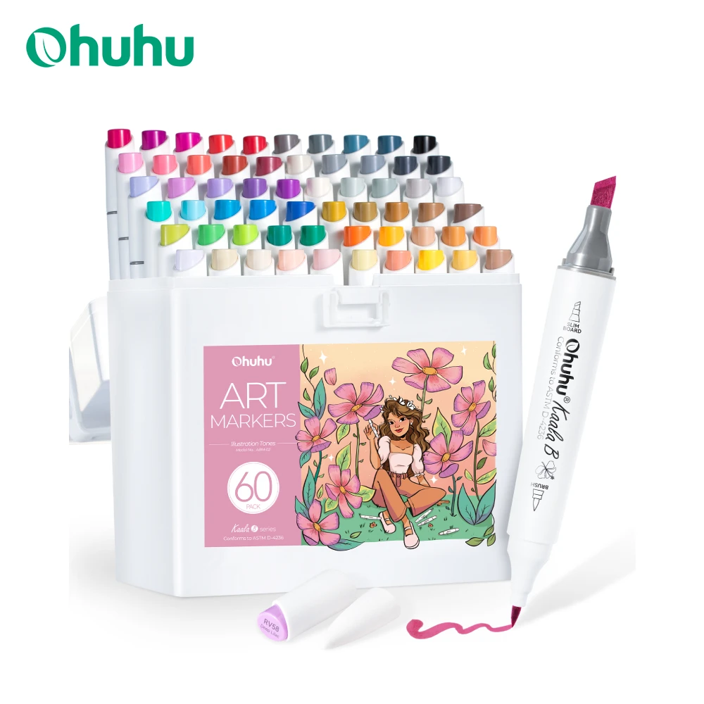 

Ohuhu Kaala B 60 Colors Illustration Marker Pen Set Alcohol Art Markers Refillable Dual Tips Sketching Drawing Manga Coloring