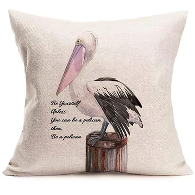 Cotton Linen Pillow Cover Pelican with Inspirational Quotes Decorative Pillowcase Cushion Cover Family Office Decorations