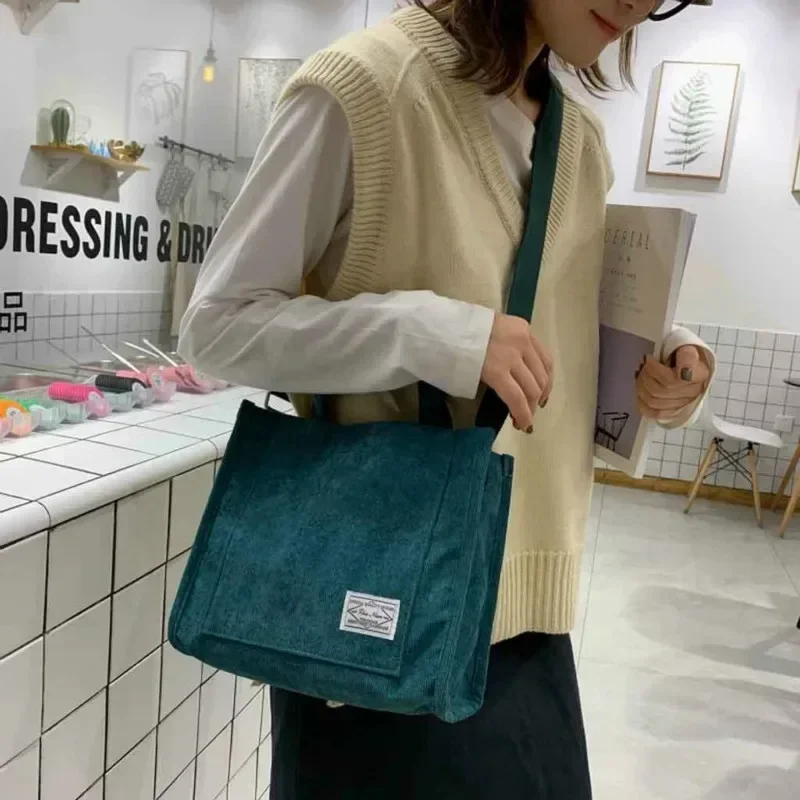 Corduroy Casual Women\'s Tote Shoulder Bag Retro Art Canvas Crossbody Bags for Women 2023 Cotton Zipper Handbags Luxury Designer