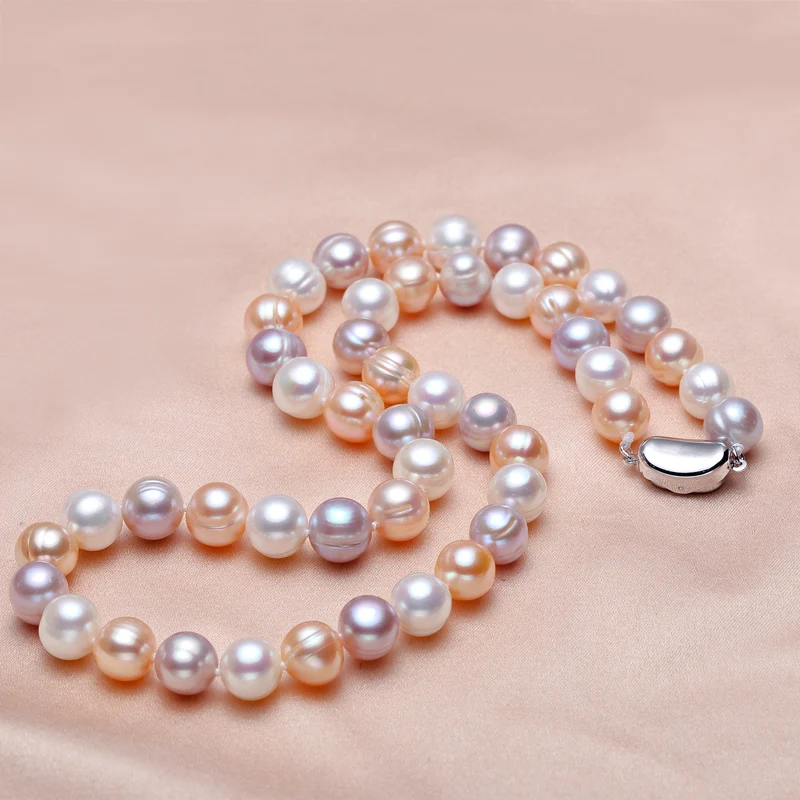 

New Natural Freshwater Pearl Necklace Threaded 7-8MM Pearl Necklace 925 sterling silver clasp