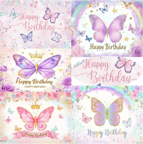 Schmetterling Geburtstag Party Dekoration Floral Regenbogen Hintergrund für Mädchen Neugeborene Baby Dusche Fotografie Requisiten
