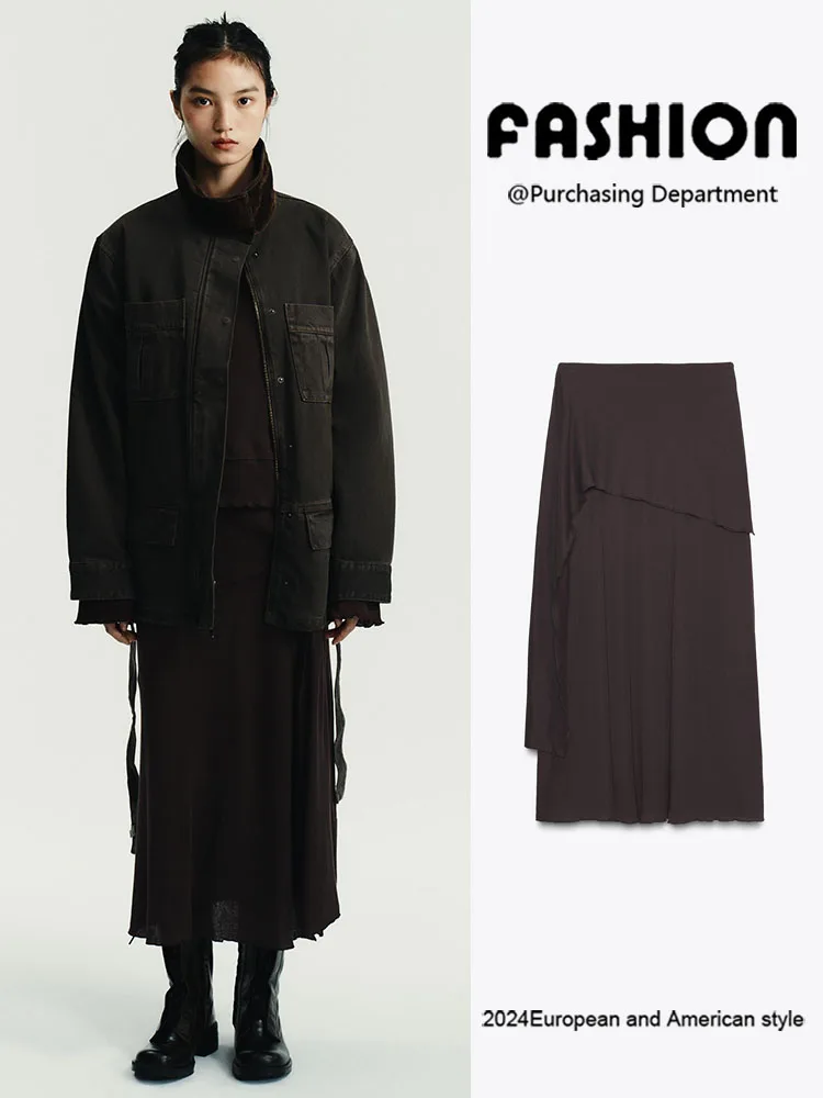 

Модная женская юбка-миди с высокой талией и разрезом, Новое поступление, мягкий материал, универсальная длина, дизайн с разрезом, зима 2025 г.