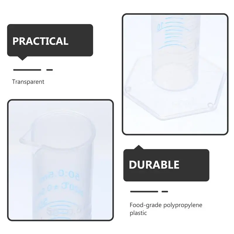 Imagem -06 - Medidor de Laboratório Plástico de Medição Transparente Ferramentas Profissionais Tubo de Ensaio Cilindro Resistente Suficiente 10ml 25ml 50ml 100ml