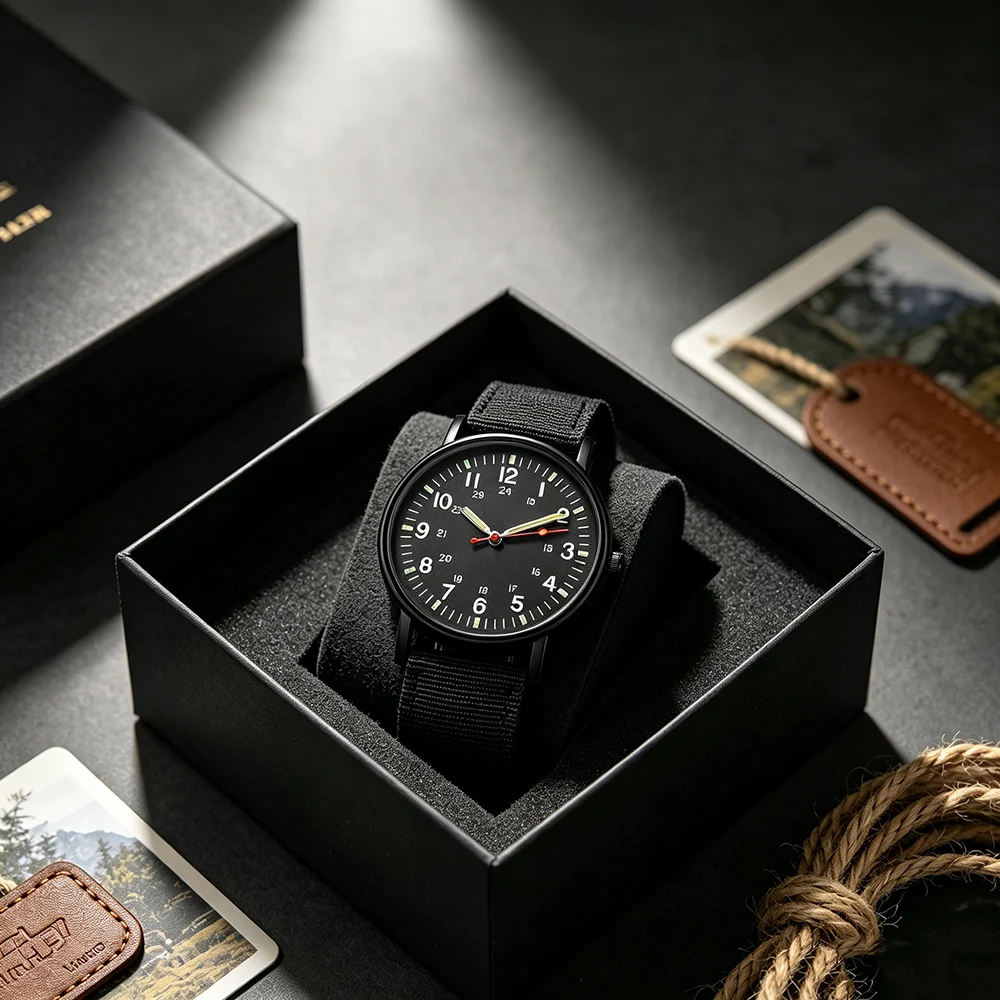 Fashion Outdoor Casual Men Watches New Luxury Brand Green Canvas Strap Quartz Wristwatch Luminous Business Male Clock Gifts