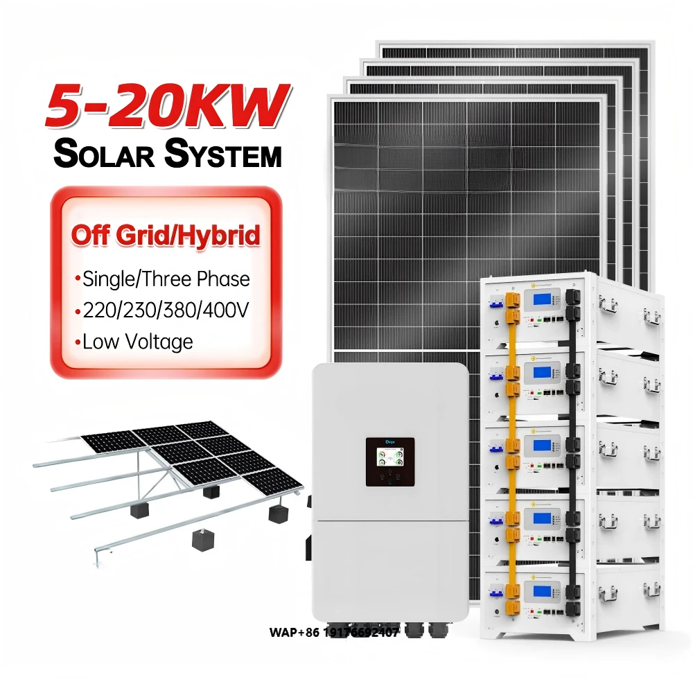 Hybrid Solar System High Efficiency Solar Power System 5kW 10kW 15kw 20kw 30kw Three Phase Output for Residential Energy Storage
