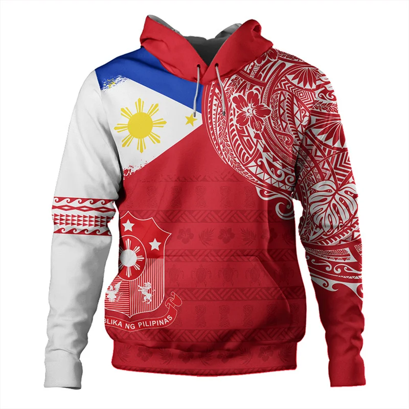 Hoodie pola bendera Filipina Pullover pria ukuran besar jalan kaus cetak 3D Emblem Nasional lengan panjang kasual modis