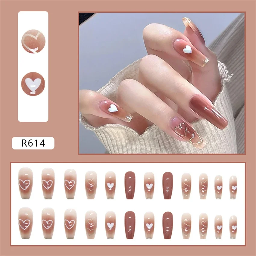 24Pcs/Set Show White Red Colour Christmas Atmosphere Wearing False Nails Short Fake Nails Tips French Removable Press-on Nails