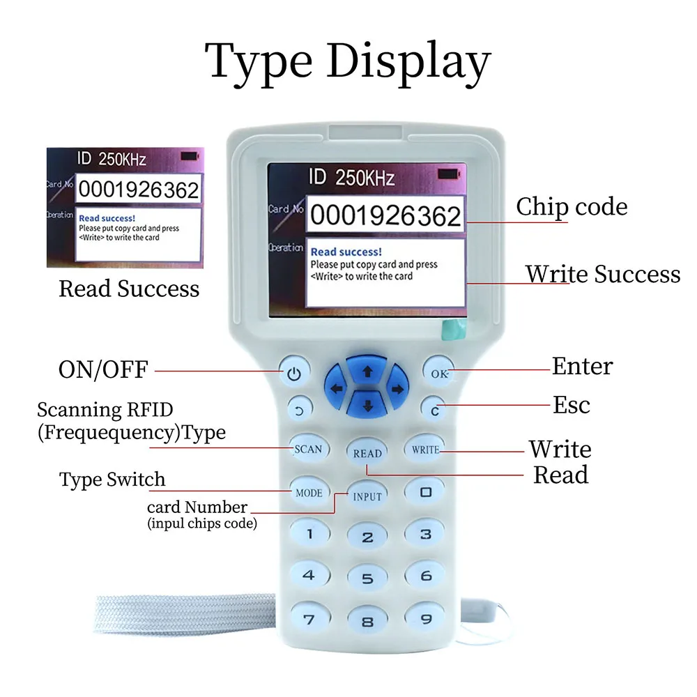 Lettore di schede Rfid portatile a 10 frequenze 125khz T5577 Badge Clone Copia Duplicatore 13.56mhz Clone Cuid Fuid Writer Programmatore