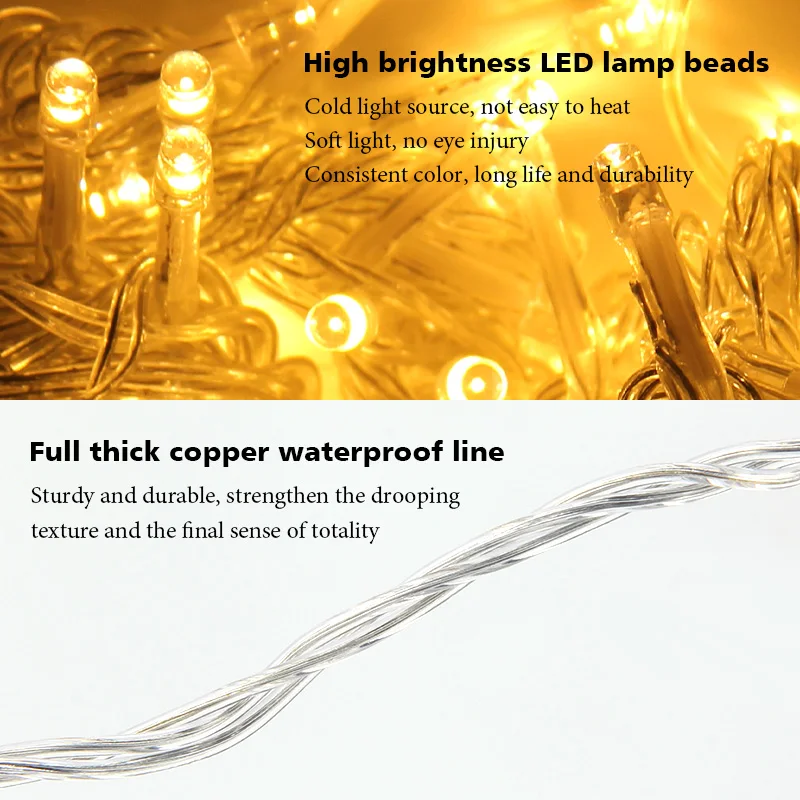 10m 20m 50m 100m LED String Fairy Lights Garland Christmas Light Outdoor Waterproof Garden Street Wedding Decoration Lighting