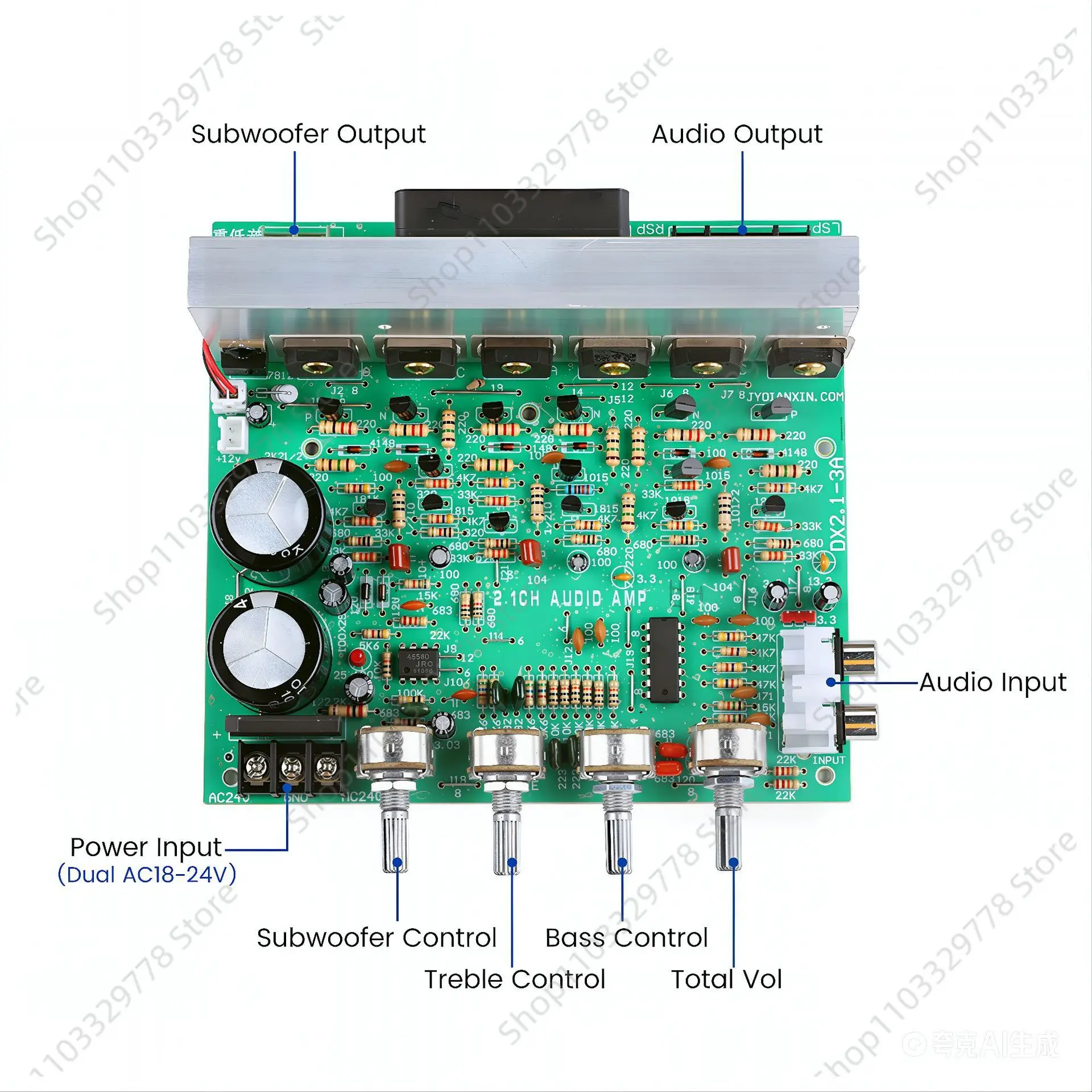 New DX-2.1-3 channel, high-power subwoofer finished power amplifier board, free 3.96 terminal line