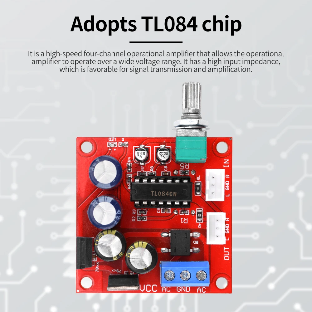 Dual Channel 4 Way Operational Pre Amplifier Module TL084 Preamplifier Board AC/DC10V-16V Audio Power Amplifier Sound Amp Module