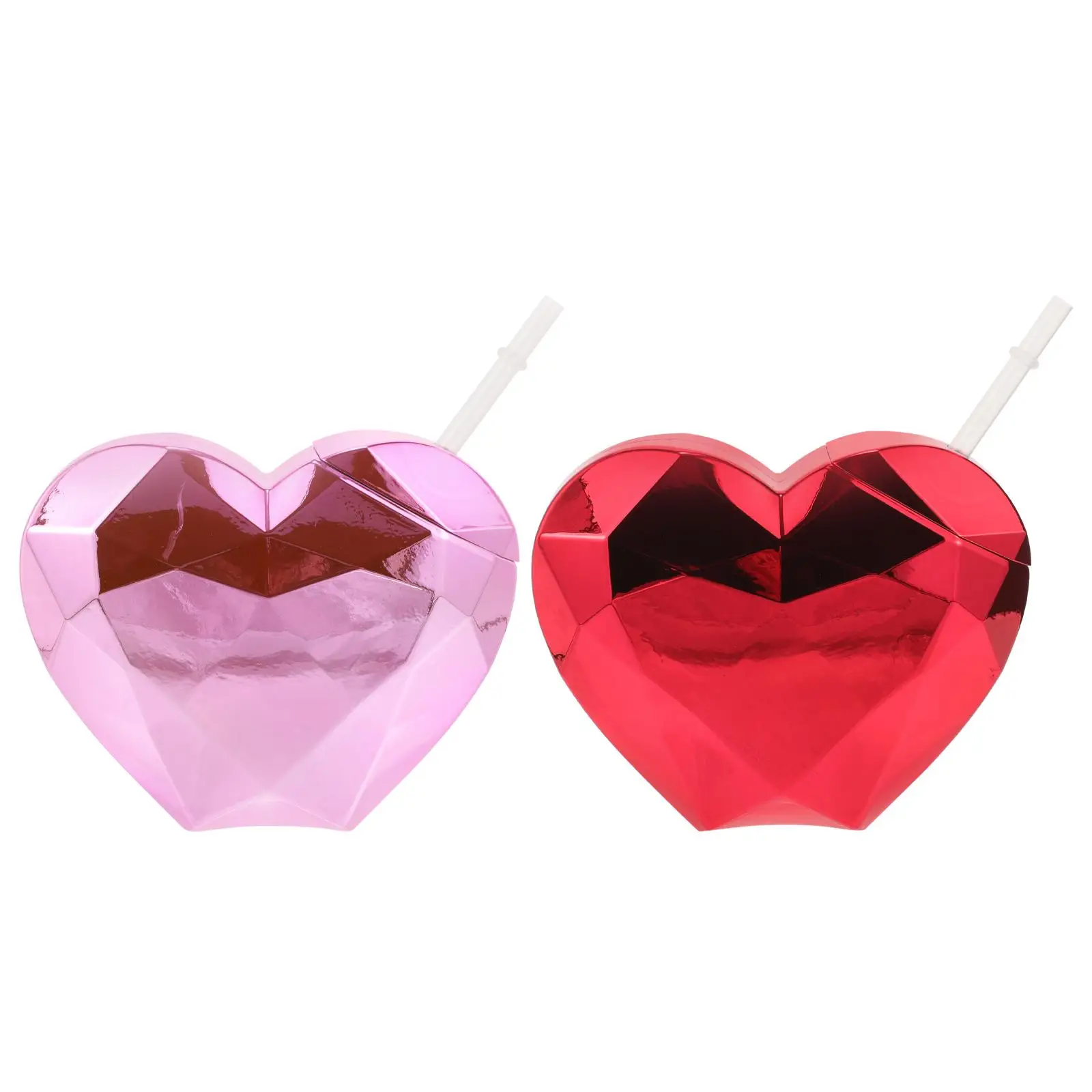 

2 Pcs Heart Shaped Drinking Tumbler Cup With Straw Love Sip Cups Pool Party Supplies Plastic Water Cup For Juice Cocktail Home