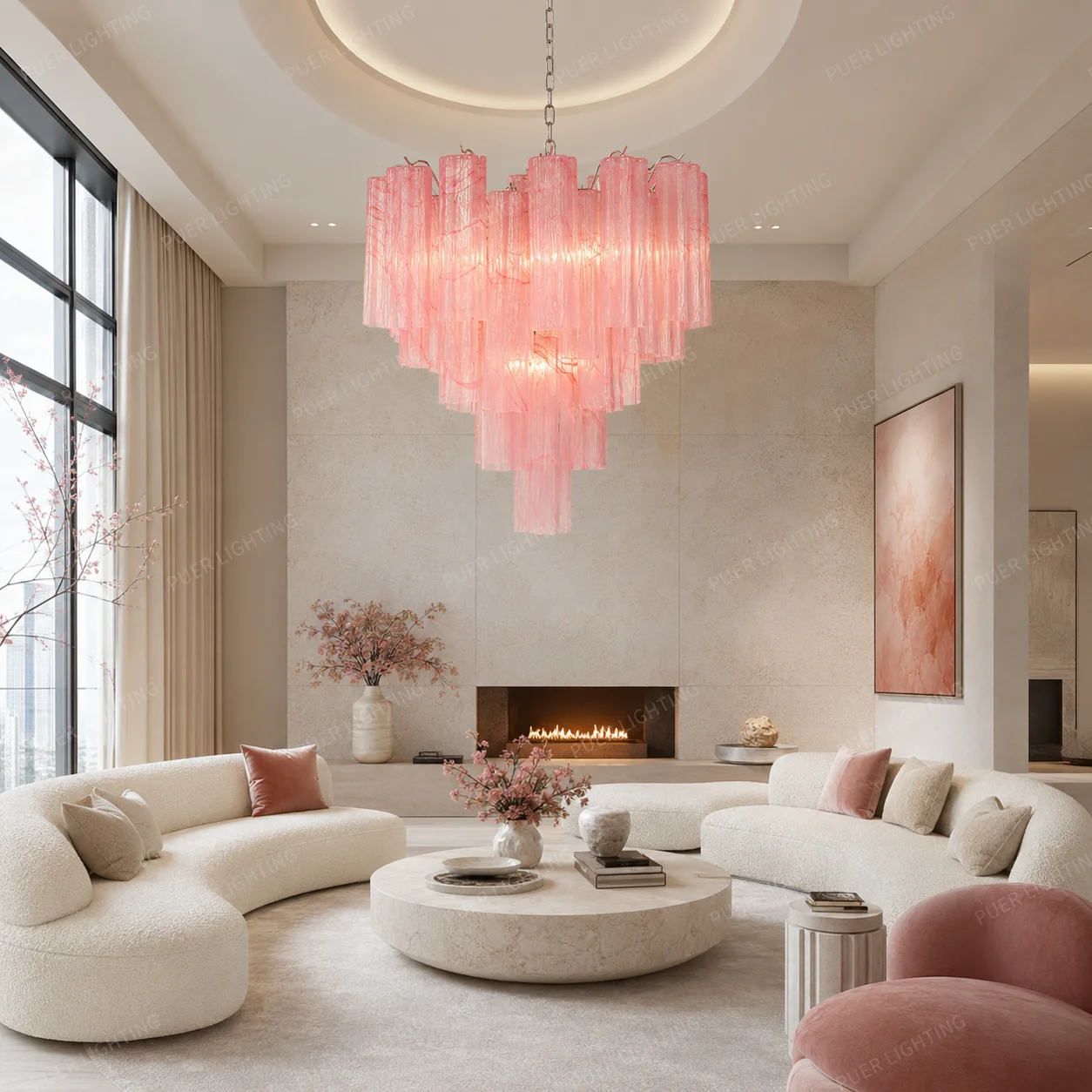 Murano Pink Glass Chandelier Dreamy Pink/Frosted Pink/Gradient Pink Lamp For Princess Girl Room Bedroom Pendant Light Home Decor