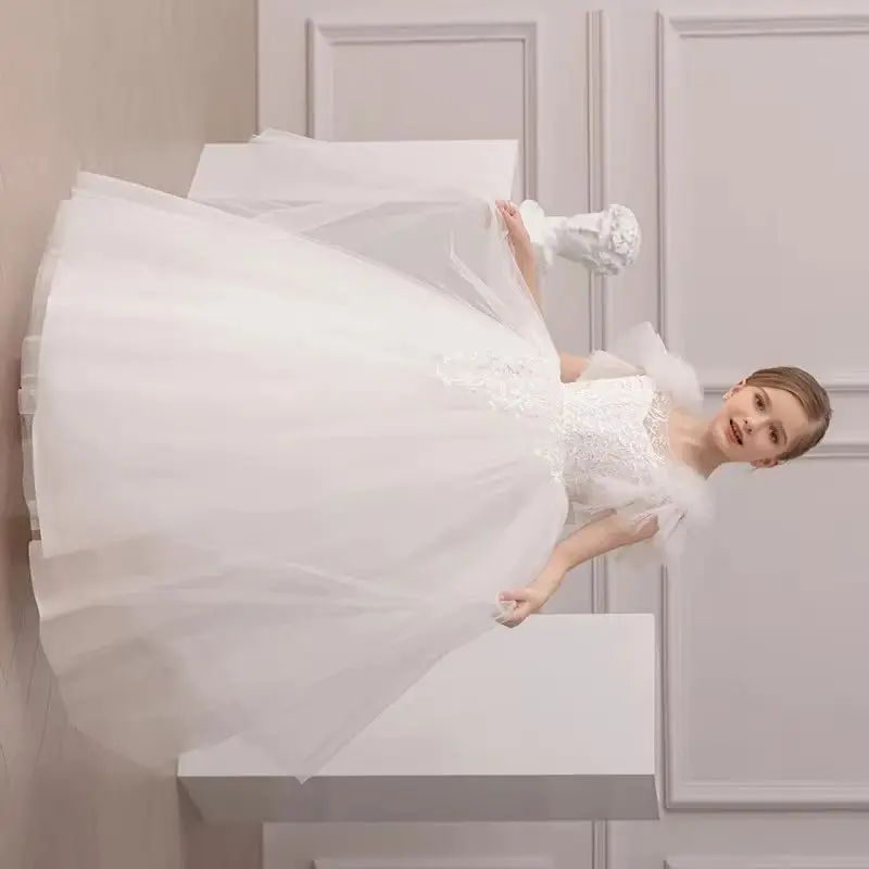 

Customized Wedding Baby Girl's Birthday Party Bow Flower Girl Dresses Bow Gowns for Kids First Communion Dress